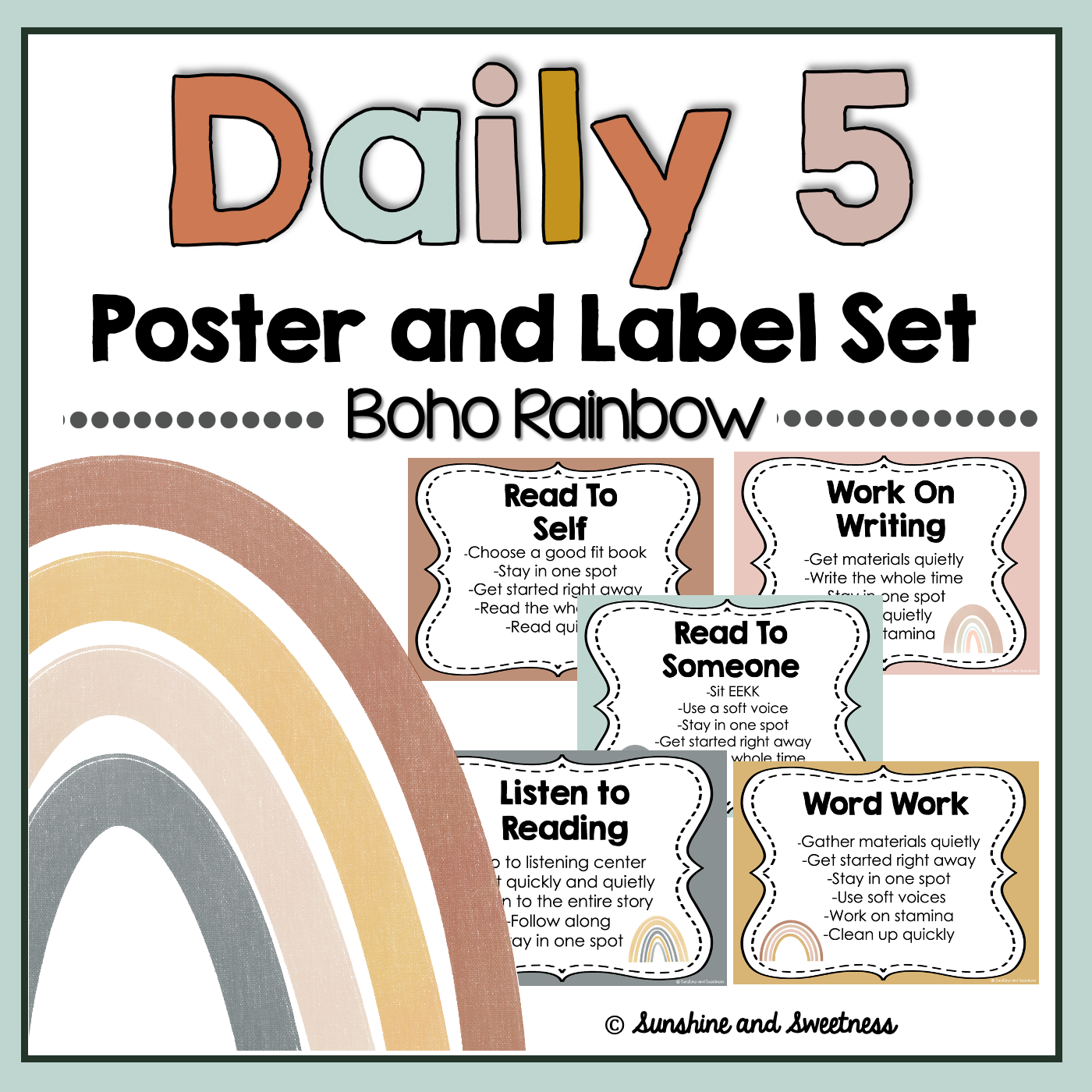 Boho Rainbow Daily 5 Poster and Label Set - Image 2
