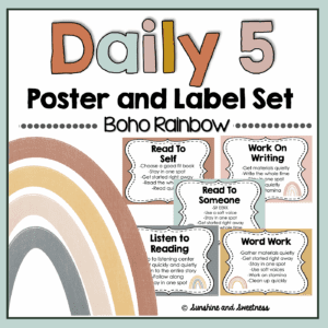 Daily 5 Boho Rainbow Poster and Label Set
