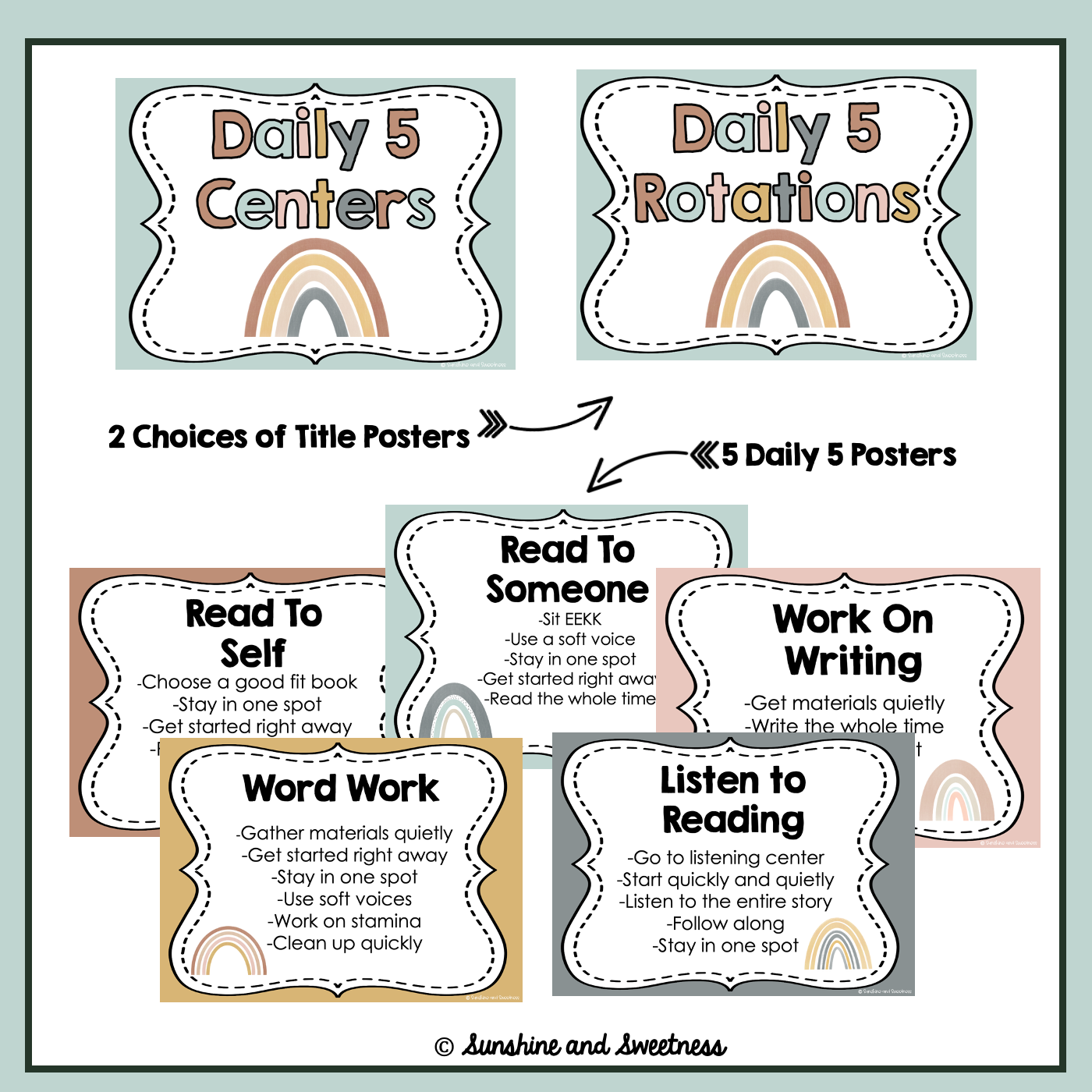 Boho Rainbow Daily 5 Poster and Label Set - Image 3