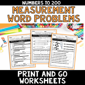 Measurement Word Problems Numbers to 200 NO PREP Worksheets for 2nd Grade