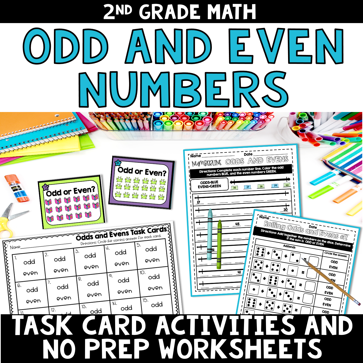 Odd and Even Numbers Task Cards and NO PREP Worksheets