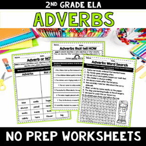 Adverbs No Prep Worksheet Square Cover