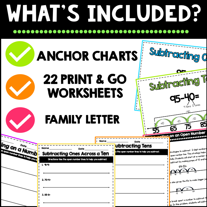 Open Number Line Subtraction to 100 NO PREP Worksheets | 2nd Grade 2.NR. 2.4 - Image 2