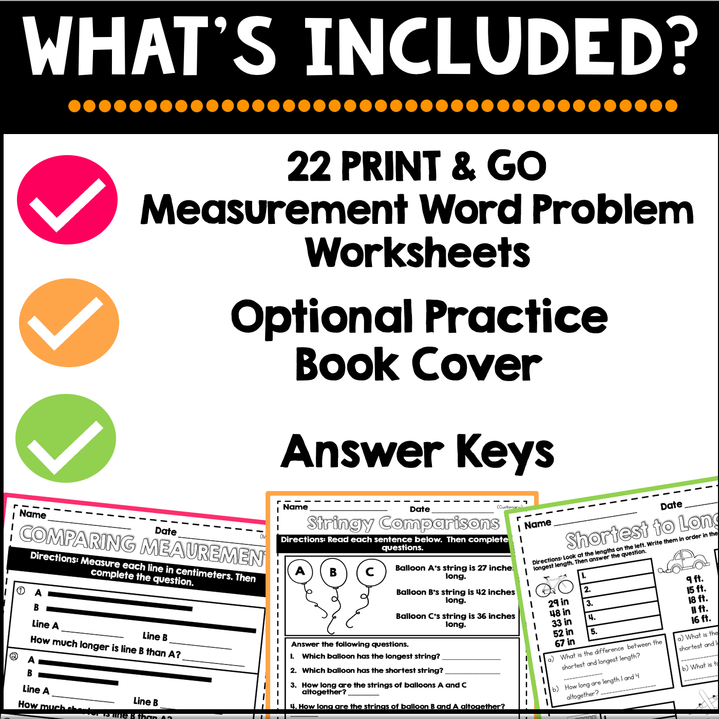 Measurement Word Problems 2nd Grade NO PREP Worksheets | Metric and Customary - Image 2