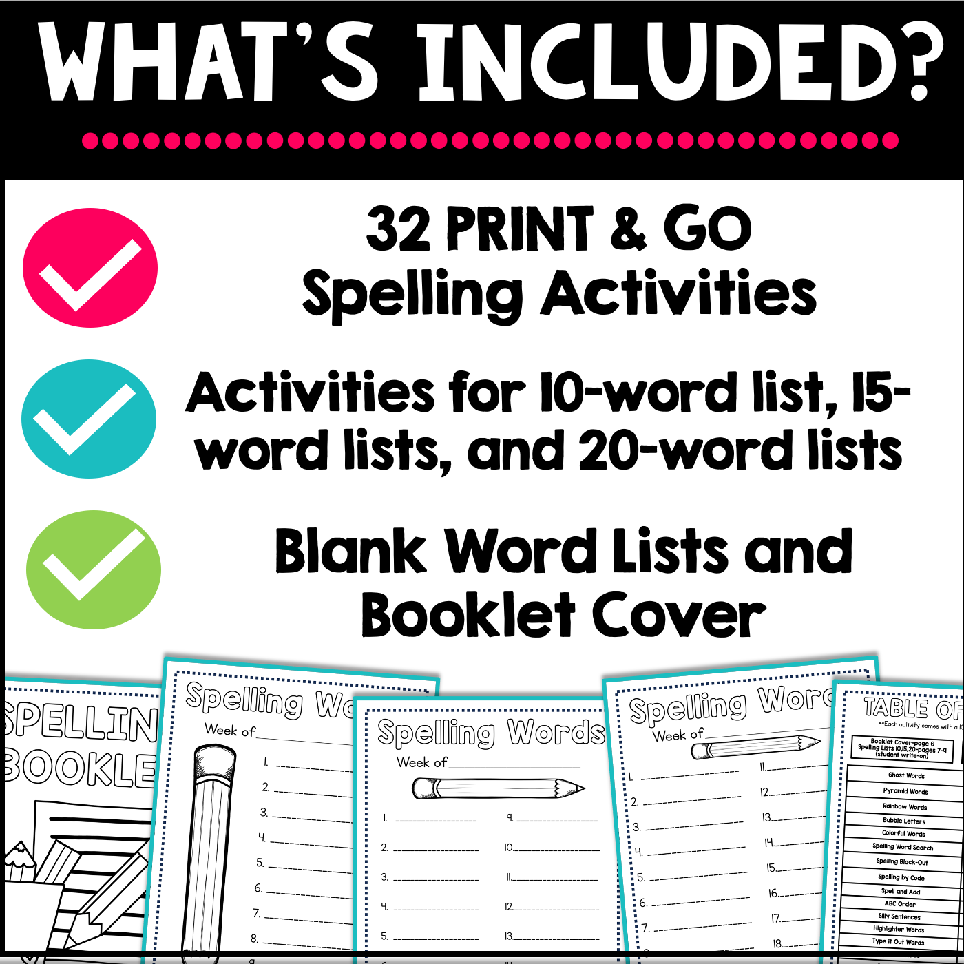 Spelling Activities for Any List of Words NO PREP K-5 Activities and Worksheets - Image 2