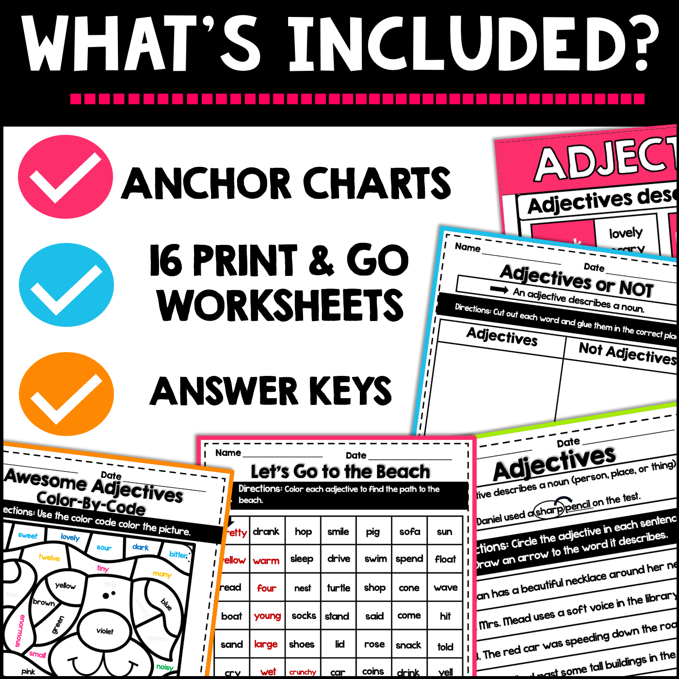 Adjectives NO PREP worksheets 2nd Grade