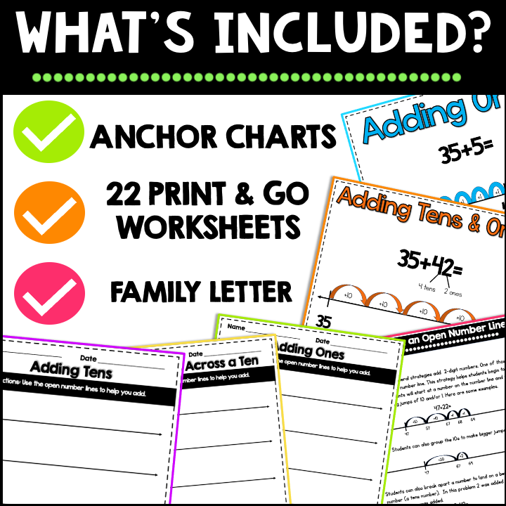 Open Number Line Addition to 100 NO PREP Worksheets | 2nd Grade 2.NR. 2.4 - Image 3