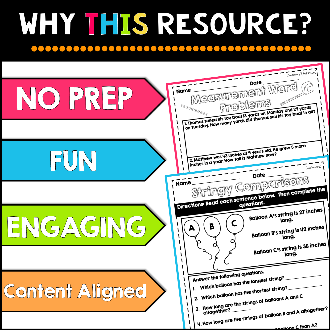 Measurement Word Problems 2nd Grade NO PREP Worksheets | Metric and Customary - Image 3
