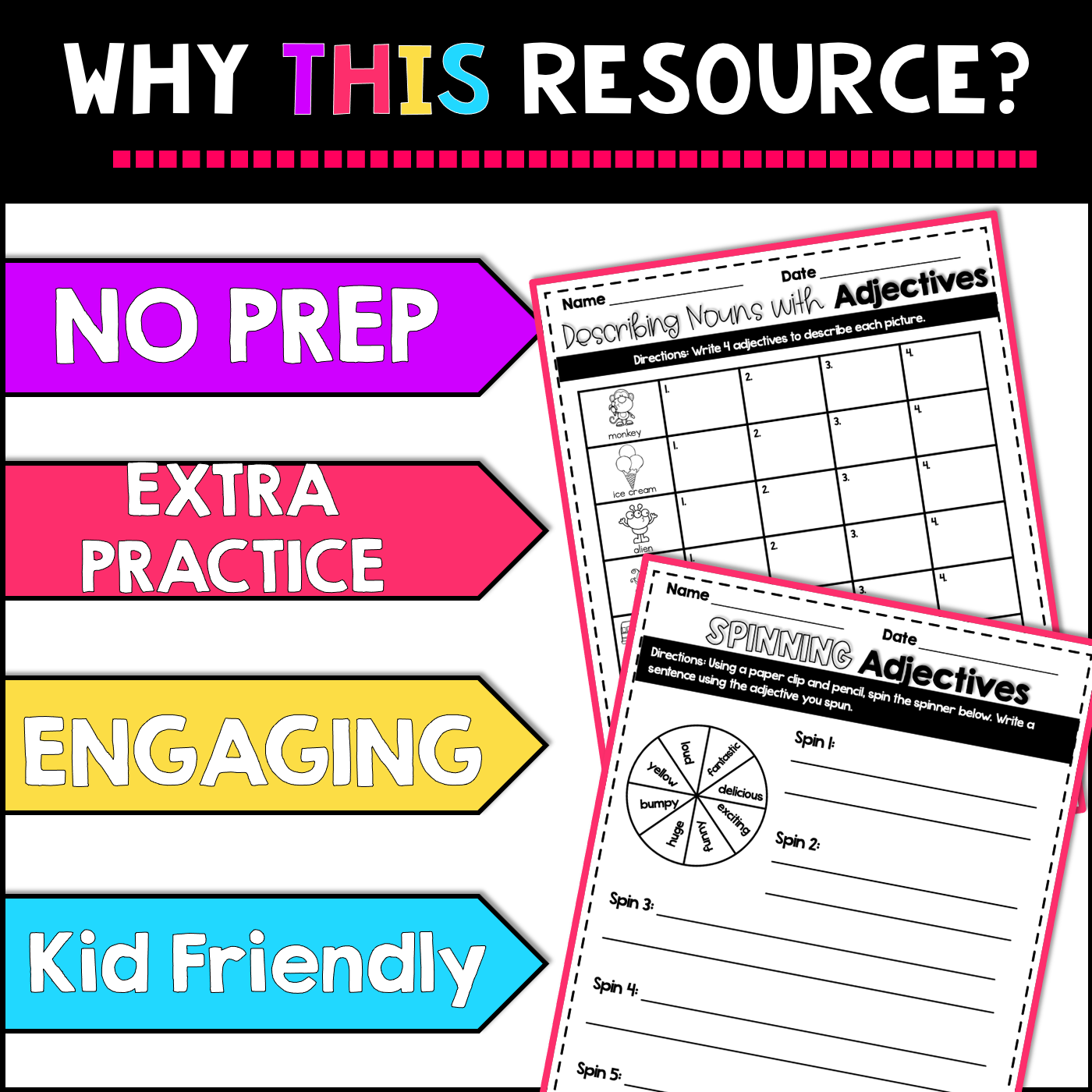 Adjectives Worksheets and Task Card Activities BUNDLE | 2nd Grade | 2L.1e - Image 3