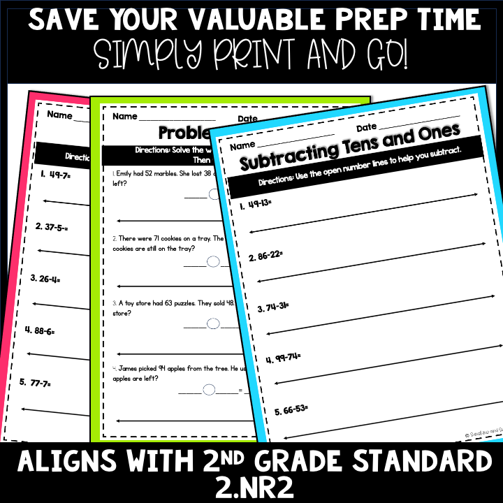 Open Number Line Subtraction to 100 NO PREP Worksheets | 2nd Grade 2.NR. 2.4 - Image 4