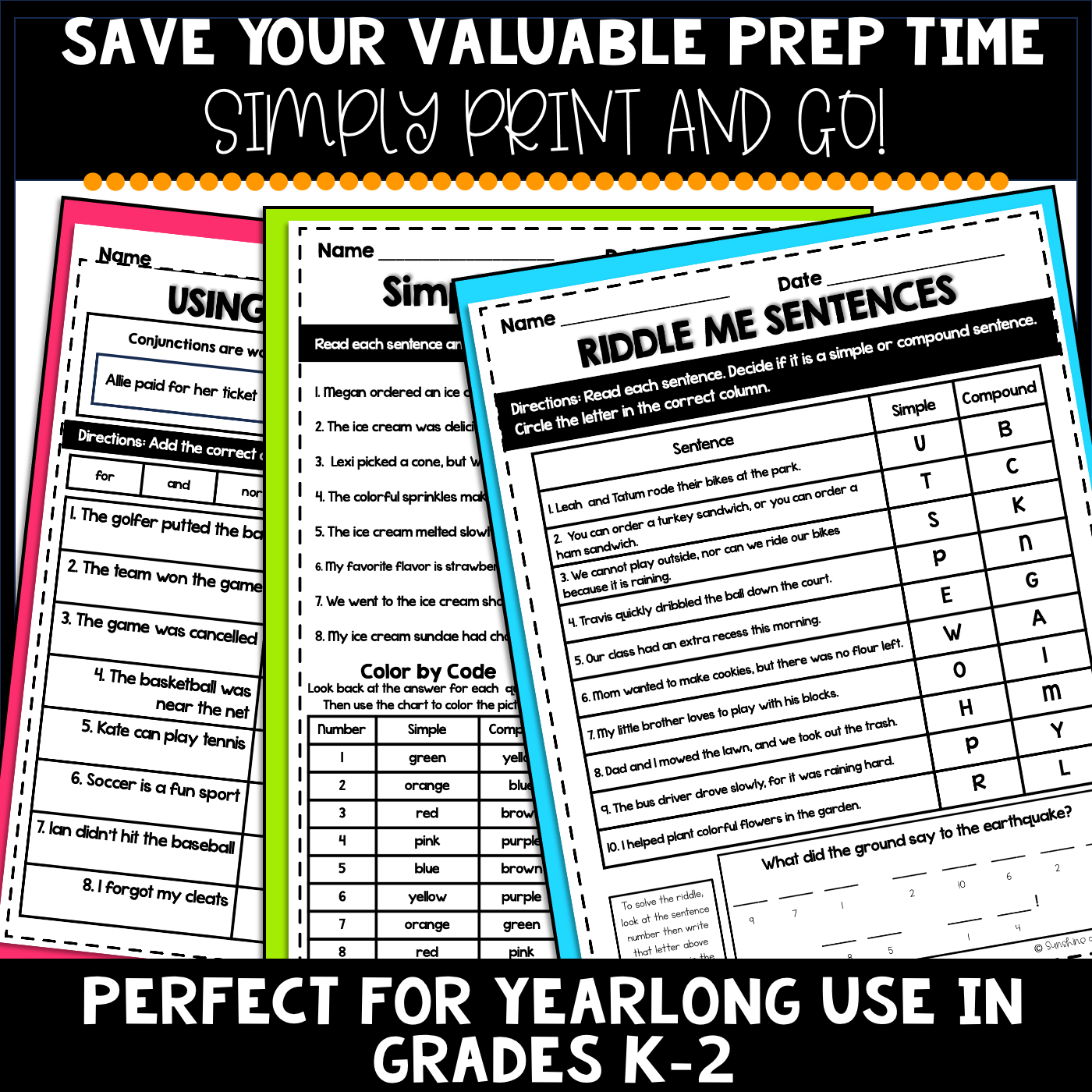 Simple and Compound Sentences Worksheets NO PREP | 2nd Grade Language 2L1.f - Image 4