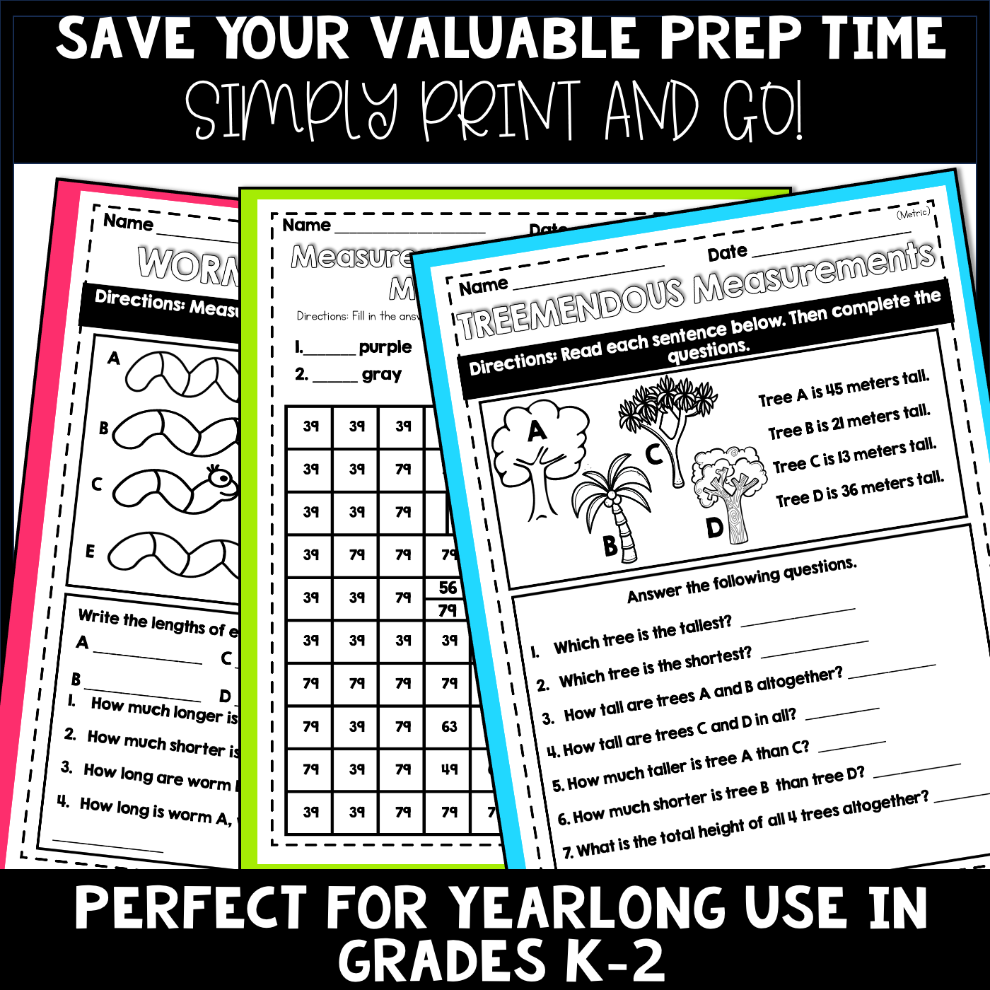 Measurement Word Problems 2nd Grade NO PREP Worksheets | Metric and Customary - Image 4