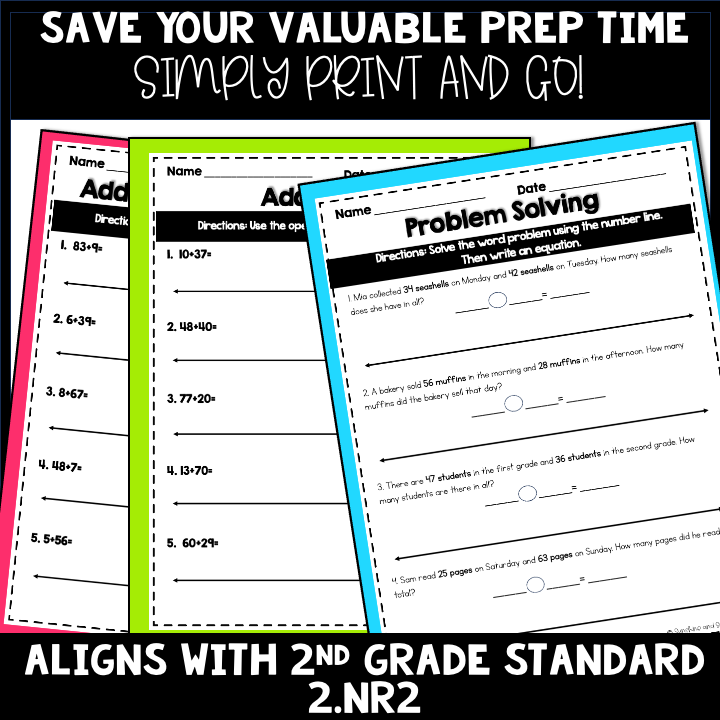 Open Number Line Addition to 100 NO PREP Worksheets | 2nd Grade 2.NR. 2.4 - Image 5