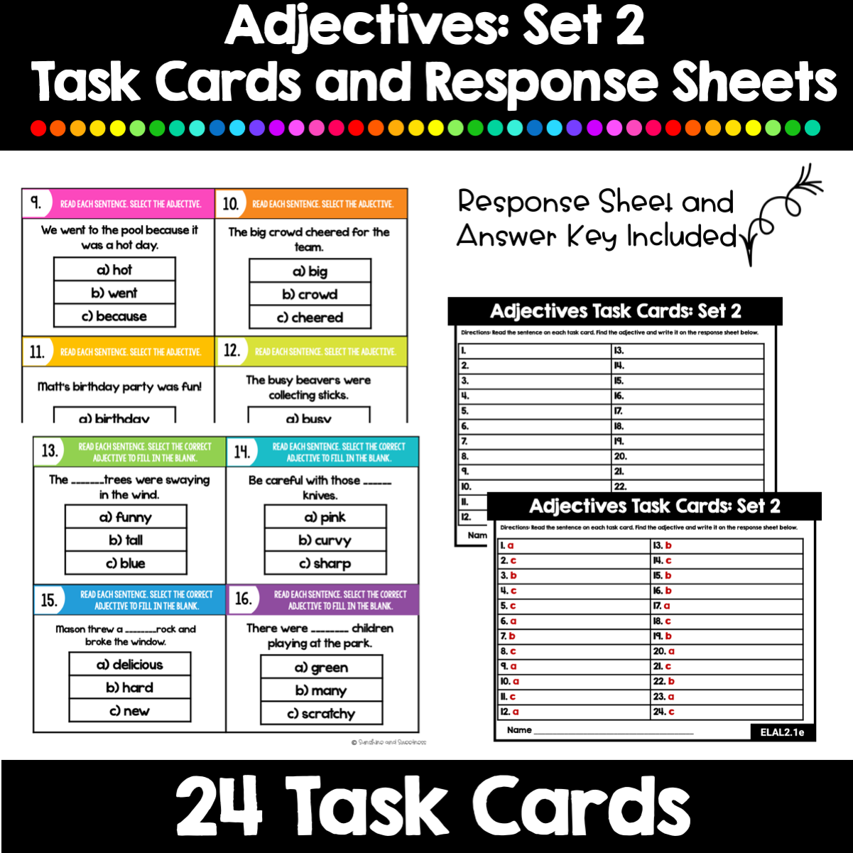 adjectives task card and no prep worksheet bundle