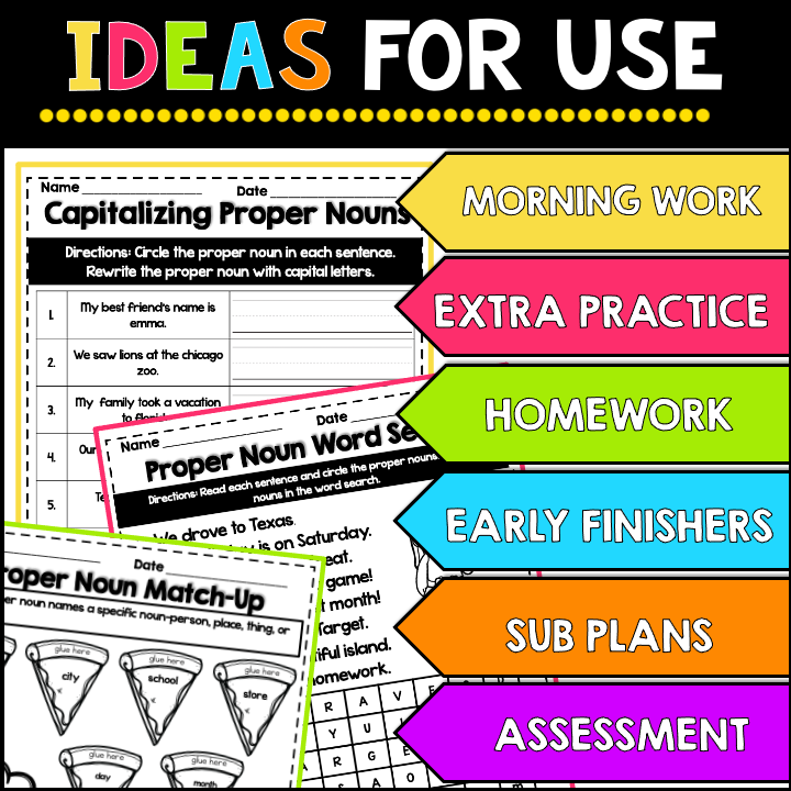 Common and Proper Nouns NO PREP Worksheets 2nd grade