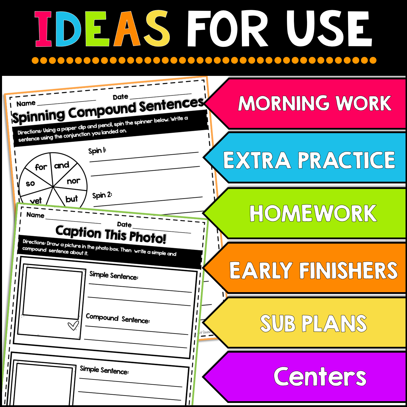 Simple and Compound Sentences NO PREP Worksheets 2nd Grade