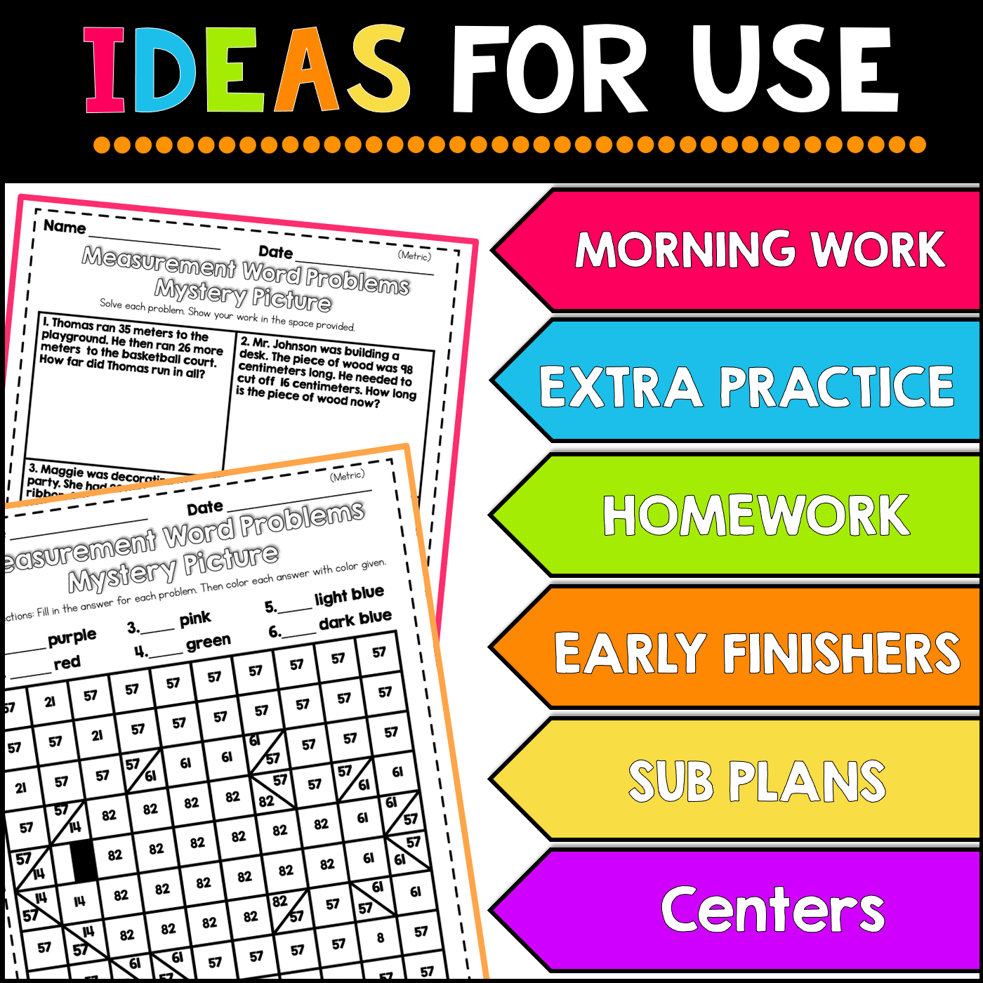 Measurement Word Problems Numbers to 200 NO PREP Worksheets for 2nd Grade